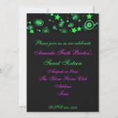 ネオングリーンのスイート16招待状 招待状 (裏面)