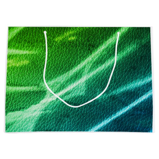 ネオングリーンの青いモダンなストライプの色の筋 ラージペーパーバッグ (正面)