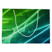 ネオングリーンの青いモダンなストライプの色の筋 ラージペーパーバッグ (裏面)