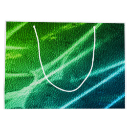 ネオングリーンの青いモダンな色の縞模様 ラージペーパーバッグ