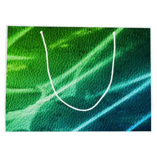 ネオングリーンの青いモダンな色の縞模様 ラージペーパーバッグ (裏面)