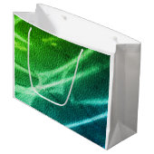 ネオングリーンの青いモダンな色の縞模様 ラージペーパーバッグ (正面アングル)