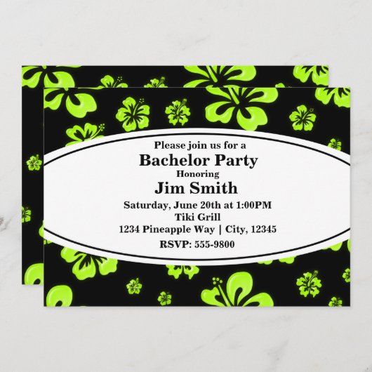 ネオングリーンイエローハイビスカスフローラブラック招待状 招待状 (正面/裏面)