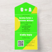 ネオングリーンイエローモダンレトロはっきりしたエレガント オールインワン招待状 (内側)