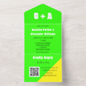 ネオングリーンイエローモダンレトロはっきりしたエレガント オールインワン招待状 (内側)
