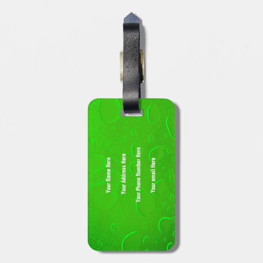 ネオングリーンウォータードロップ抽象芸術イニシャル ラゲッジタグ (裏面縦)