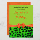 ネオングリーンオレンジヒョウプリント招待状 招待状 (正面/裏面)