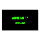 ネオングリーンカスタムブラック結婚イベントモダン マグネット名刺 (正面)