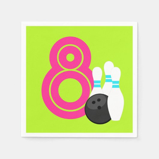 ネオングリーンガールボーリング誕生日紙ナプキンス スタンダードカクテルナプキン (正面)