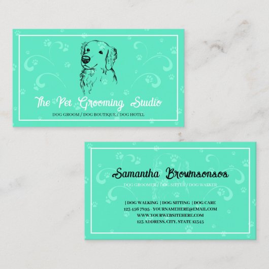 ネオングリーンクラシースタイルペットドッグゴールデンレトリバー 名刺 (正面/裏面)