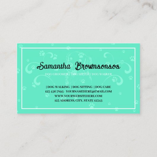 ネオングリーンクラシースタイルペットドッグゴールデンレトリバー 名刺 (裏面)