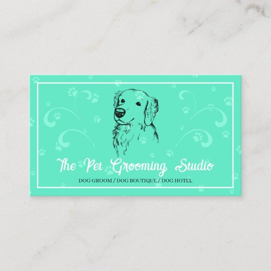 ネオングリーンクラシースタイルペットドッグゴールデンレトリバー 名刺 (正面)
