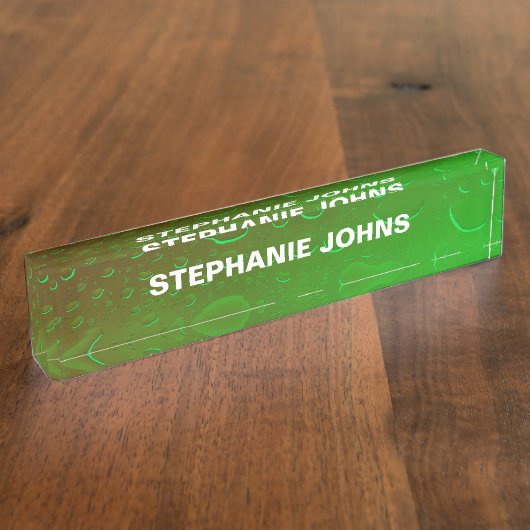 ネオングリーングラデーションウォーター抽象芸術アートモノグラム名 デスクネームプレート (側面)