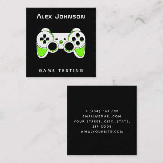 ネオングリーンゲームテストテスター開発者ジョイパッド スクエア名刺 (正面/裏面)