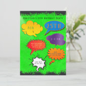 ネオングリーンスピーチバブルボーイガールバースデーパーティー 招待状 (スタンド正面)