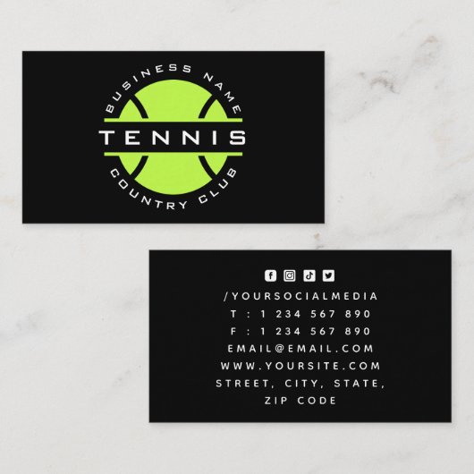 ネオングリーンテニスクラブロゴソーシャルモダンメディア 名刺 (正面/裏面)