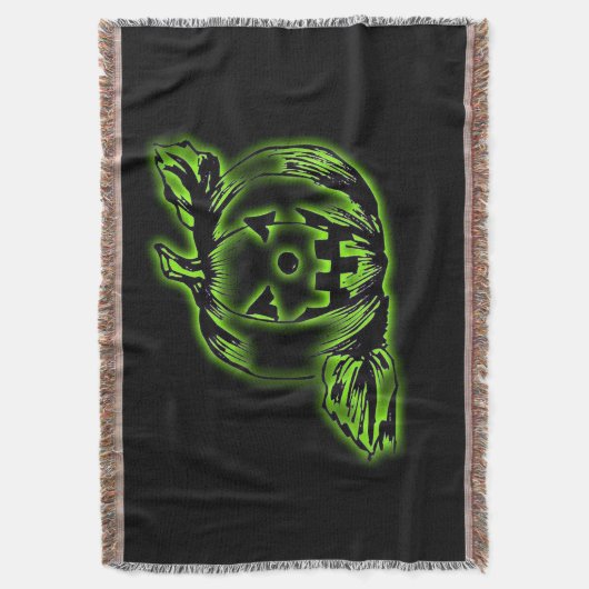 ネオングリーンハロウィーンのカボチャのちょうちん スローブランケット (正面縦)