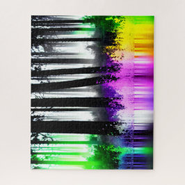 ネオングリーンピンクパープルイエローフォレスト反射 ジグソーパズル