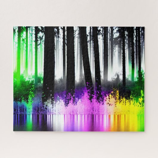 ネオングリーンピンクパープルイエローフォレスト反射 ジグソーパズル (横)