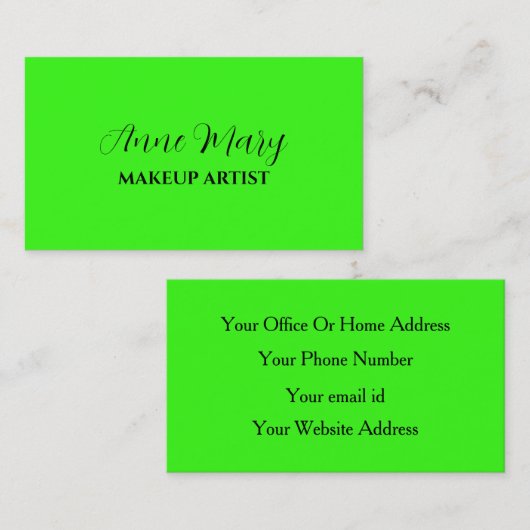 ネオングリーンブライトカラフルメイクアップアーティストサロン 名刺 (正面/裏面)