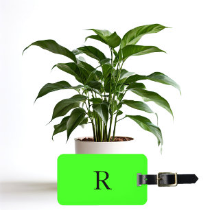 ネオングリーンブライトカラフルモノグラムイニシャル文字 ラゲッジタグ