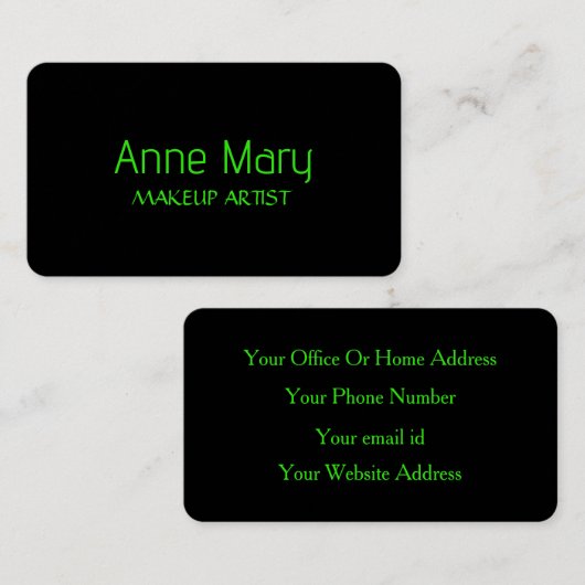 ネオングリーンブライトスクリプトメイクアップアーティストサロン2024 名刺 (正面/裏面)