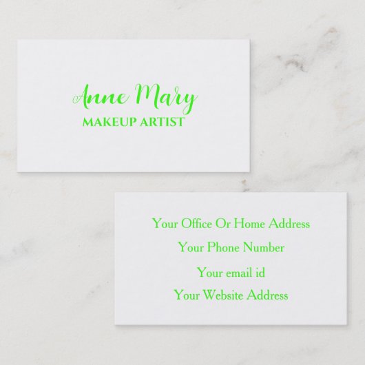 ネオングリーンブライトメイクアップアーティストサロンカスタムホワイト 名刺 (正面/裏面)