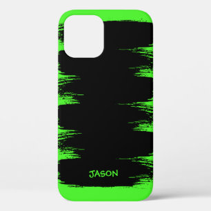 ネオングリーンブラシ絵を描線背景カスタム iPhone 12ケース