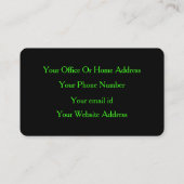 ネオングリーンブラックカスタムカラーメイクアップアーティストサロン 名刺 (裏面)