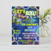 ネオングリーンブルーボーイレッ転がトのローラスケートで滑るパーティー 招待状 (スタンド正面)