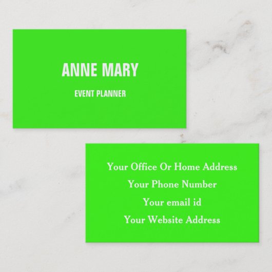 ネオングリーンホワイトブライトカラフル結婚式イベント 名刺 (正面/裏面)