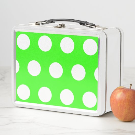 ネオングリーンホワイトラージ水玉模様 メタルランチボックス (インサイチュ)