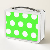 ネオングリーンホワイトラージ水玉模様 メタルランチボックス (裏面)