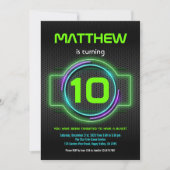 ネオングリーンボーイ10誕生日レーザーラベルパーティー 招待状 (正面)