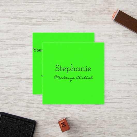 ネオングリーンメイクアップアーティストサロンブライトカラフル ロイヤリティカード (正面/裏面インサイチュ)