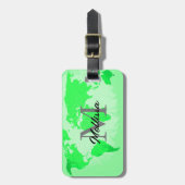 ネオングリーンワールドマップモノグラムトラベラー芸術的 ラゲッジタグ (正面縦)