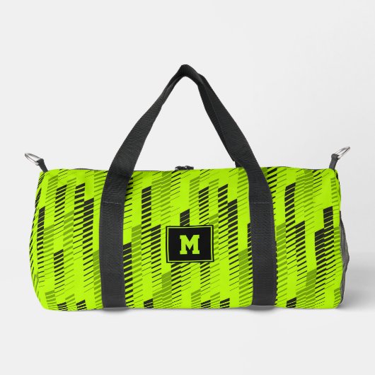 ネオングリーン抽象芸術幾何ストライプ体ジムスポーツ ダッフルバッグ (正面)