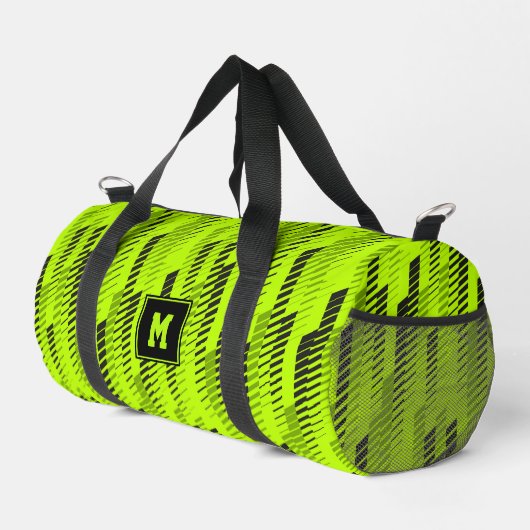 ネオングリーン抽象芸術幾何ストライプ体ジムスポーツ ダッフルバッグ (右コーナー)