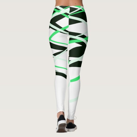 ネオングリーン白黒ストライプ幾何学模様 レギンス (裏面)