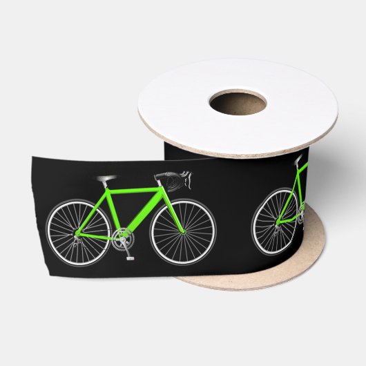 ネオングリーン自転車オンブラック サテンリボン (リール)