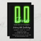 ネオングリーン11誕生日招待状 招待状 (正面/裏面)