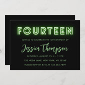 ネオングリーン14th誕生日招待状 招待状 (正面/裏面)