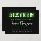 ネオングリーン16th誕生日招待状 招待状 (正面/裏面)