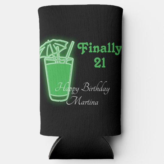 ネオングリーン21歳の誕生日 スリム缶クーラー (正面)