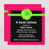 ネオングリーン&ピンクSweet sixteen招待状 招待状 (正面/裏面)