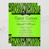 ネオングリーン&ブラックゼブラボウスイート16誕生日 招待状 (正面/裏面)