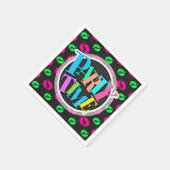 ネオングリーン、ホットピンク、スキューバダイビング、ブラックシェブロン スタンダードカクテルナプキン (角)