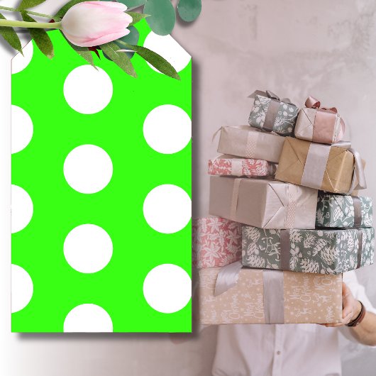 ネオングリーン 白 大きな水玉模様 ギフトタグ