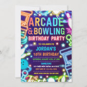 ネオングローアーケードとボーリング誕生日パーティー 招待状 (正面)