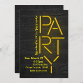 ネオングローイエローパーティーレンガ壁アーバン招待状 招待状 (正面/裏面)